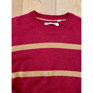Ben Sherman Lambswool Striped Sweater Mens Large Mod Fit Red Tan Crewneck L